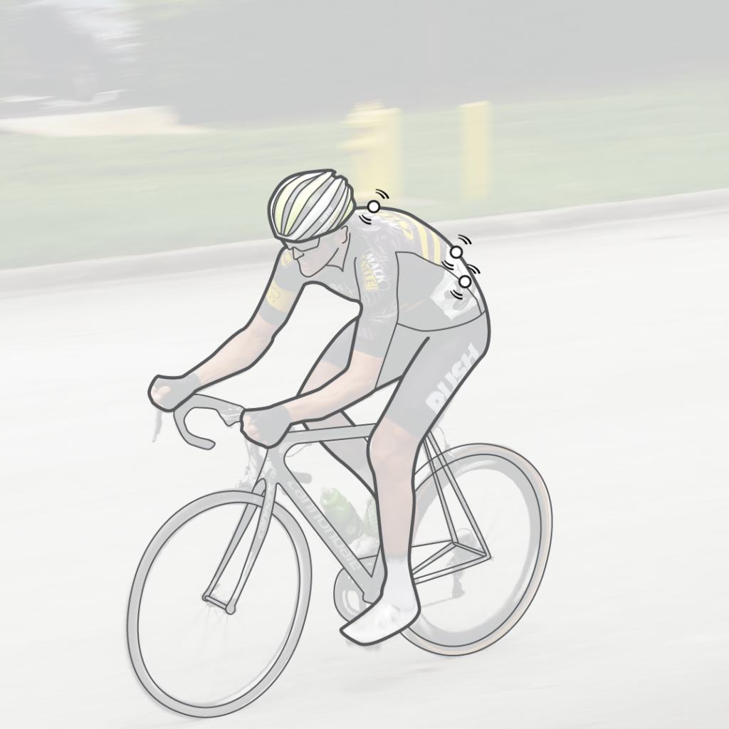 Sketch of person on a bike with vibration cues on his shirt.